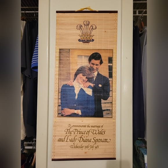 Charles and Diana wooden bamboo window shade/ wall art - Picture 1 of 6